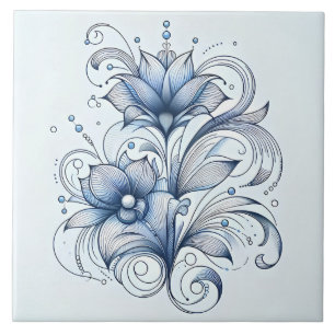 Blaue Linie Kunst Abstrakte Blume Dekoration Fliese