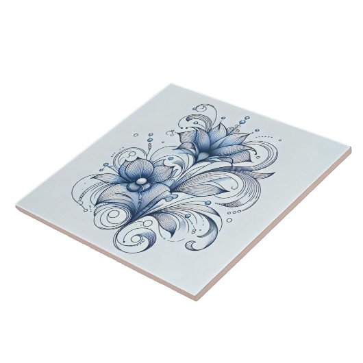 Blaue Linie Kunst Abstrakte Blume Dekoration Fliese (Seite)