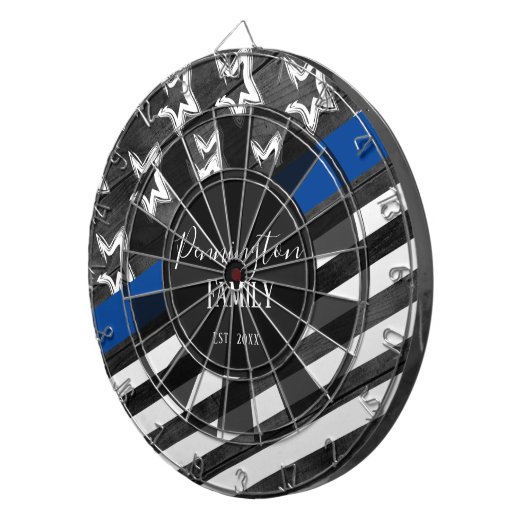 Blaue Linie Rustikales Holzdesign - eigener Famili Dartscheibe (Vorderseite rechts)