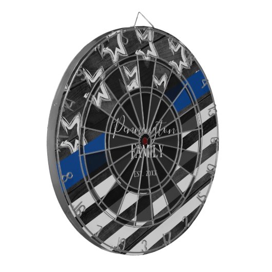 Blaue Linie Rustikales Holzdesign - eigener Famili Dartscheibe (Vorderseite Links)