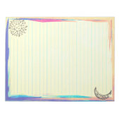 Blaue Linien mit rustikalem Sonnenmond auf Gelb Notizblock (Vorderseite)