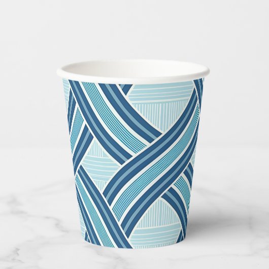 Blaue Linien Muster Pappbecher (Vorderseite)