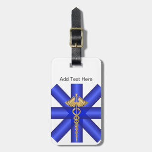 Blaue Linien/Symbol des Goldcaduceus-EMT Gepäckanhänger