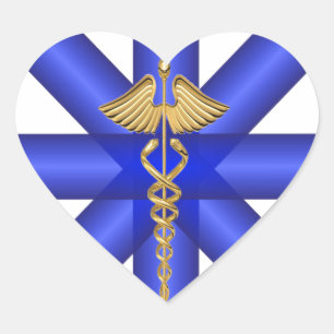 Blaue Linien/Symbol des Goldcaduceus-EMT Herz-Aufkleber
