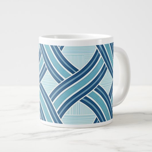 Blaue Linienmuster Jumbo-Tasse (Vorderseite Rechts)