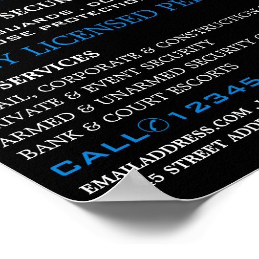 Blaue Linsen, Werbung für Sicherheitspersonal Poster (Ecke)