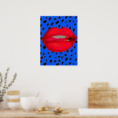 Blaue Lippen-Leoparden drucken rockabiles Poster (Küche)