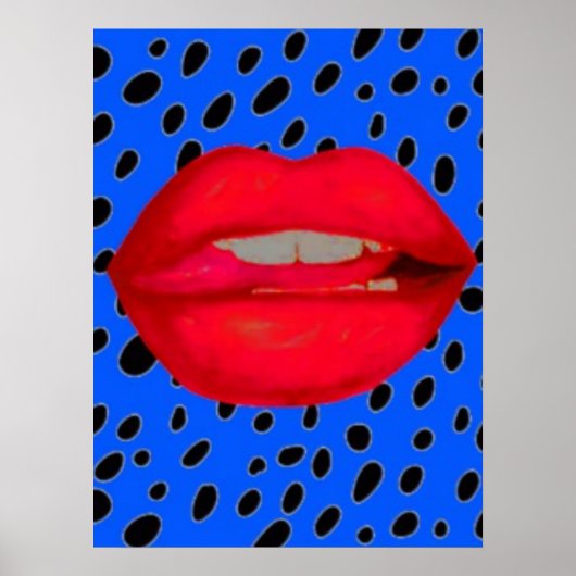 Blaue Lippen-Leoparden drucken rockabiles Poster (Vorne)