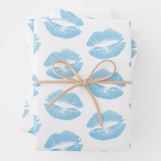 Blaue Lippen, Lippenmuster, blauer Lipstick, Kuss Geschenkpapier Set (Beispiel)