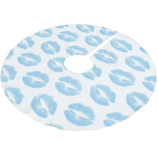 Blaue Lippen, Lippenmuster, blauer Lipstick, Kuss Polyester Weihnachtsbaumdecke (Schrägansicht)