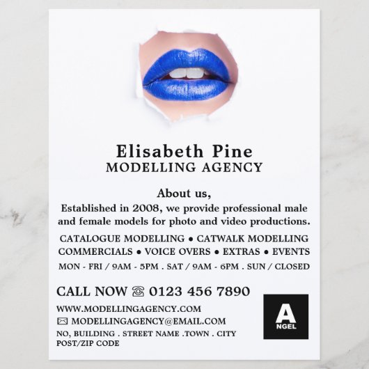 Blaue Lippen, Modellierungsagentur, Modell-Agent Flyer (Vorne)