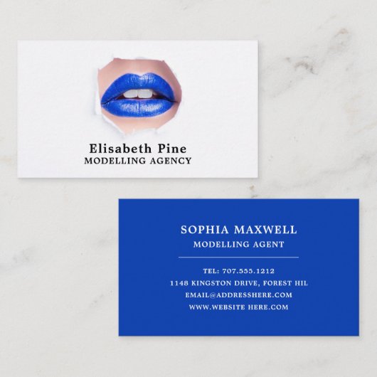 Blaue Lippen, Modellierungsagentur, Modell-Agent Visitenkarte (Vorne/Hinten)