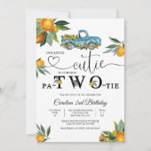 Blaue LKW Orange Geburtstagseinladung Einladung (Vorderseite)