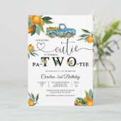 Blaue LKW Orange Geburtstagseinladung Einladung (Stehend Vorderseite)