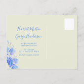 Blaue Lobelia Watercolorkunst Save the Date Ankündigungspostkarte (Rückseite)