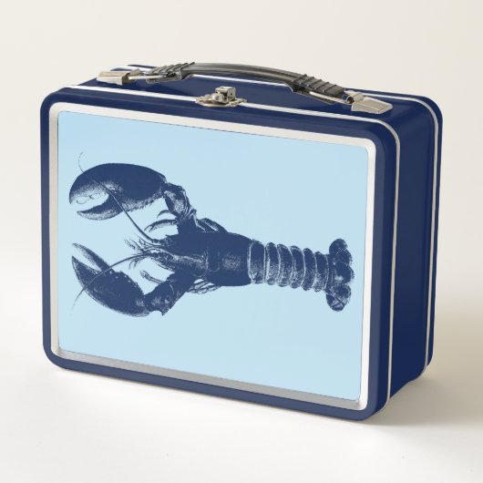 Blaue Lobster der Marine auf Light Blue Metall Lunch Box (Vorderseite)