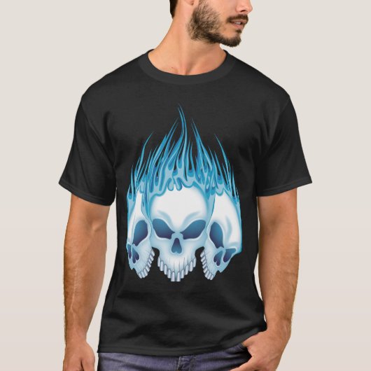 Blaue lodernde Schädel T-Shirt (Vorderseite)