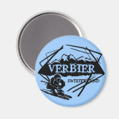 Blaue Logomagnet für das Skilogo Verbier Schweiz Magnet (Vorderseite/Rückseite)