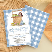 Blaue, lokal angebaute Babydusche Einladung