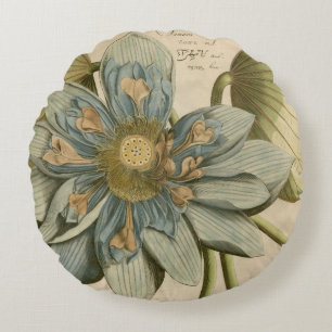 Blaue Lotusblume auf beigem Hintergrund mit Schrif Rundes Kissen