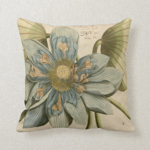 Blaue Lotusblume auf braunem Hintergrund mit Schri Kissen
