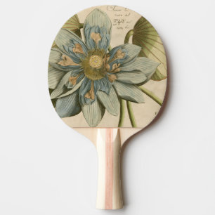 Blaue Lotusblume auf braunem Hintergrund mit Schri Tischtennis Schläger