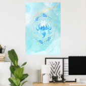 Blaue Lotusblüte Azurblauer Schein Poster (Heimbüro)
