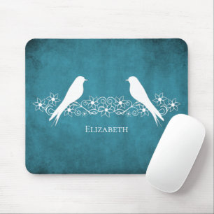 Blaue Lovebirts Blumenstraube Mousepad