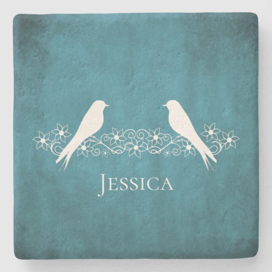 Blaue Lovebirts Blumenstrauß-Untersetzer Steinuntersetzer (Vorderseite)