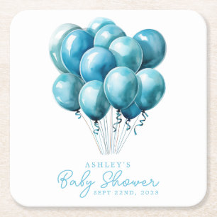 Blaue Luftballons Aquarell Junge Baby-Party Rechteckiger Pappuntersetzer
