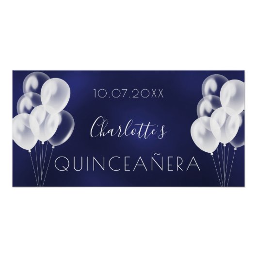 Blaue Luftballons Quinceanera-Party Poster (Vorderseite)