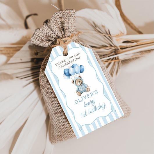 Blaue Luftballons Teddybär Geburtstags-Geschenkanh Geschenkanhänger