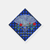 Blaue Lüfter, Silberherz und Rote Rosen personalis Serviette (Ecke)