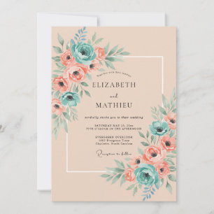 Blaue luftige Aquarell-Hochzeit Einladung