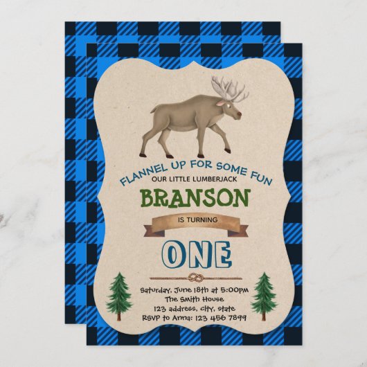 Blaue Lumberjack-Elternparty Einladung (Vorne/Hinten)