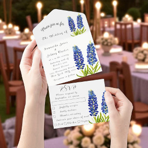 Blaue Lupinen Aquarell Texas Hochzeit All In One Einladung