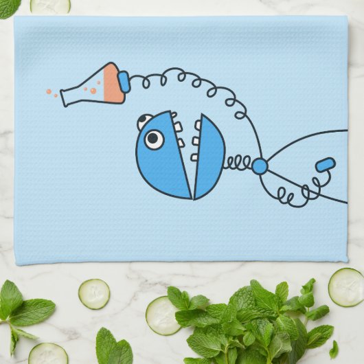 Blaue lustige Cartoon-Roboter-Chemie Geschirrtuch (Gefaltet)