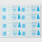 Blaue lustige Santa-Gesicht-Logo Ho Ho Ho Nachrich Geschenkpapier (Flach)