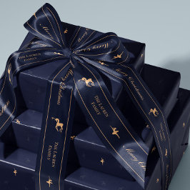 Blaue Luxus-Weihnachts-Schleife personalisiert Satinband