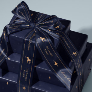 Blaue Luxus-Weihnachts-Schleife personalisiert Satinband