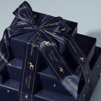 Blaue Luxus-Weihnachts-Schleife personalisiert Satinband