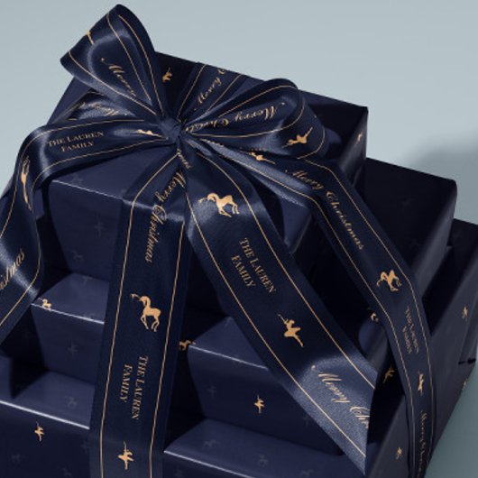 Blaue Luxus-Weihnachts-Schleife personalisiert Satinband