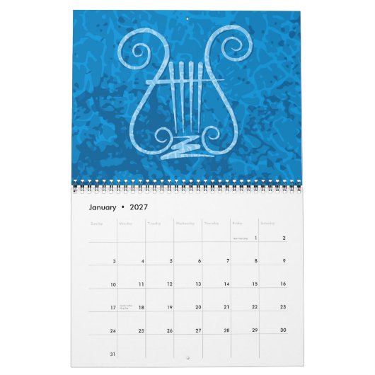 Blaue Lyra Hintergrund Kalender (Jan 2027)