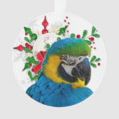 Blaue Macaw-Papageien-Weihnachtsverzierung Ornament (Vorderseite)