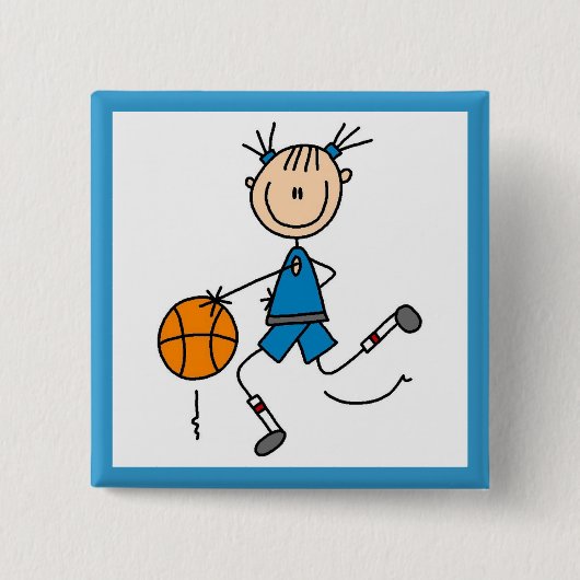 Blaue Mädchen-Basketball-Spieler-T-Shirts und Button (Vorderseite)