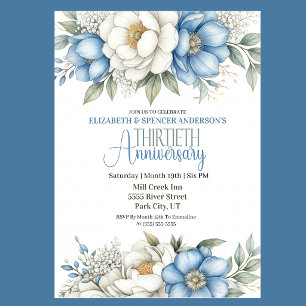 Blaue Magnolie und Pfingstrose 30. Hochzeitstag Einladung