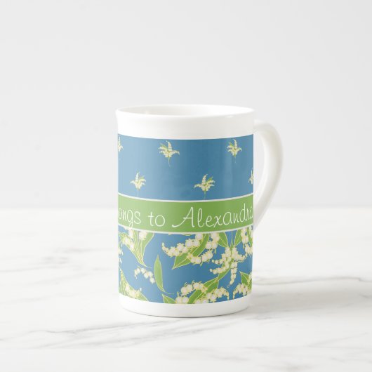 Blaue Maiglöckchen-Blumen Bone China Tasse (Vorderseite Rechts)