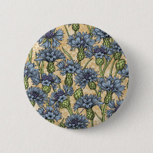 Blaue Maisblumen, wilde Blume auf Honiggelb Button