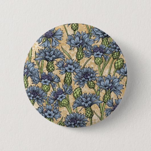 Blaue Maisblumen, wilde Blume auf Honiggelb Button (Vorderseite)