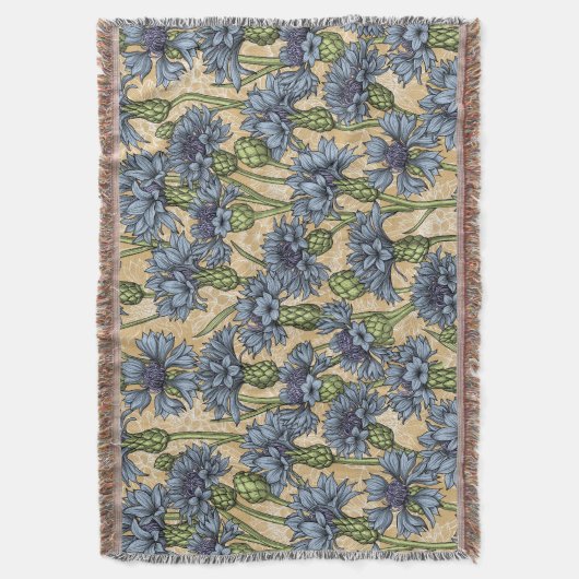 Blaue Maisblumen, wilde Blume auf Honiggelb Decke (Vorderseite Vertikal)